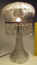 RARE Antique McKee Glass Prescut Series Globe Shade & Prisms Boudoir Lamp 17 ½”