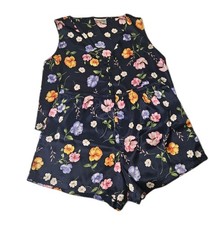 Honors Womens Vintage Satin Pajama Matched Set XL Blue Floral Lounge 90s Pjs