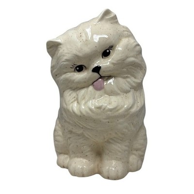 Vintage Persian Large Speckled Ceramic Cat 10'' Tongue Out Sitting Statue Hollow