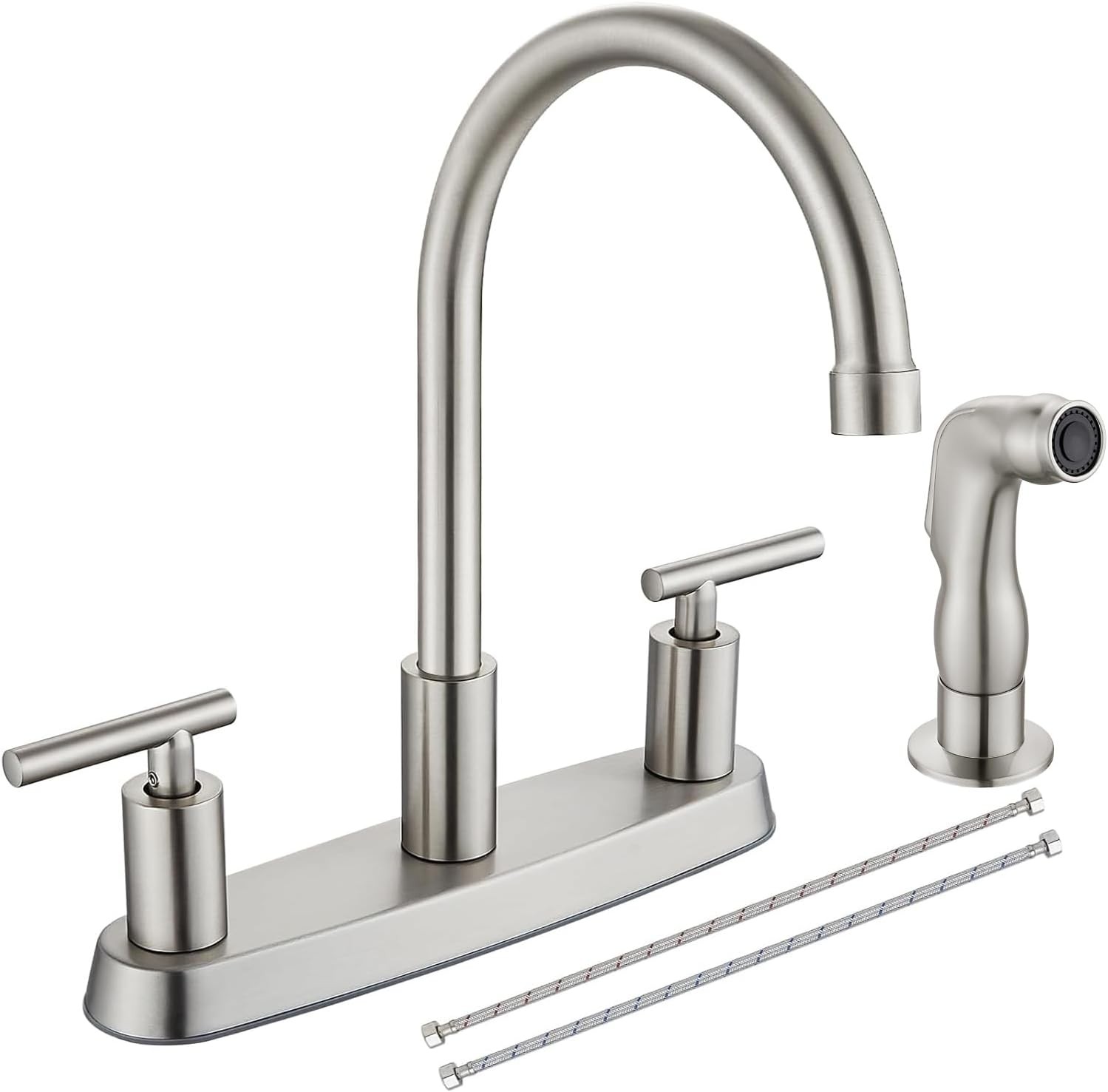 Stainless Steel Two Handle Kitchen Faucet with Sprayer,High 