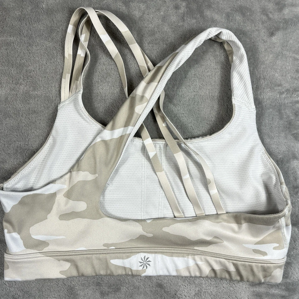 Sujetador deportivo Athleta Run Free blanco camuflado talla M con tiras entrenamiento correr SIN ALMOHADILLAS Foto 3 de 4