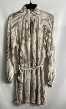 Banana Republic Women's Tan Marble Smocked Neck Belted Mini Dress Sz M NWT