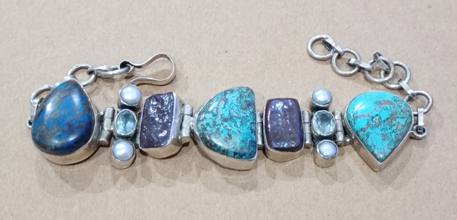 Solid Indian 925 Silver Multi Stone Bracelet Turq… - image 4