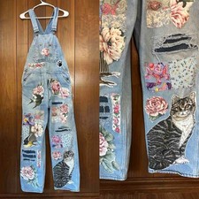 Vtg OOAK Denim Bib Overalls Upcycled Magnolia...
