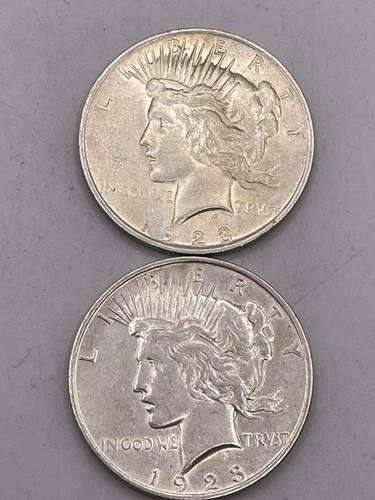 1923 Peace Dollars (2) 90% Silver Coin-AU/BU Very Nice Coins- Great Luster