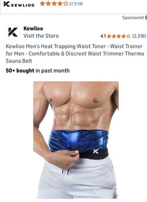 Kewlioo Pro Men's L Sauna Heat Waist Toner Trapping Sweat Weight Loss