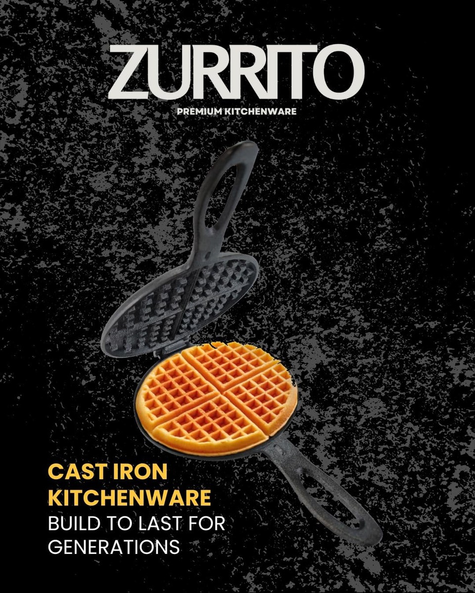 Cast Iron Waffle Maker Stove Top Bundle 5-Pieces for Camping Grill