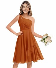 One Shoulder Short Chiffon Bridesmaid Dress Ruffles Keyhole Formal 