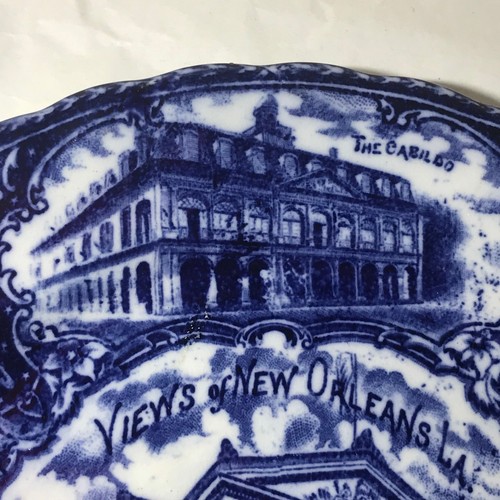 Souvenir Porcelain Plate New Orleans LA Landmarks Blue White Vintage England - Picture 4 of 7