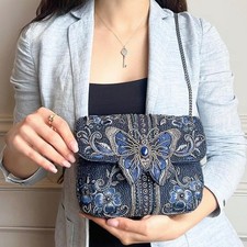 Mary Frances Blue Alchemy Butterfly Crossbody Beaded Bag Floral Handbag Purse NW