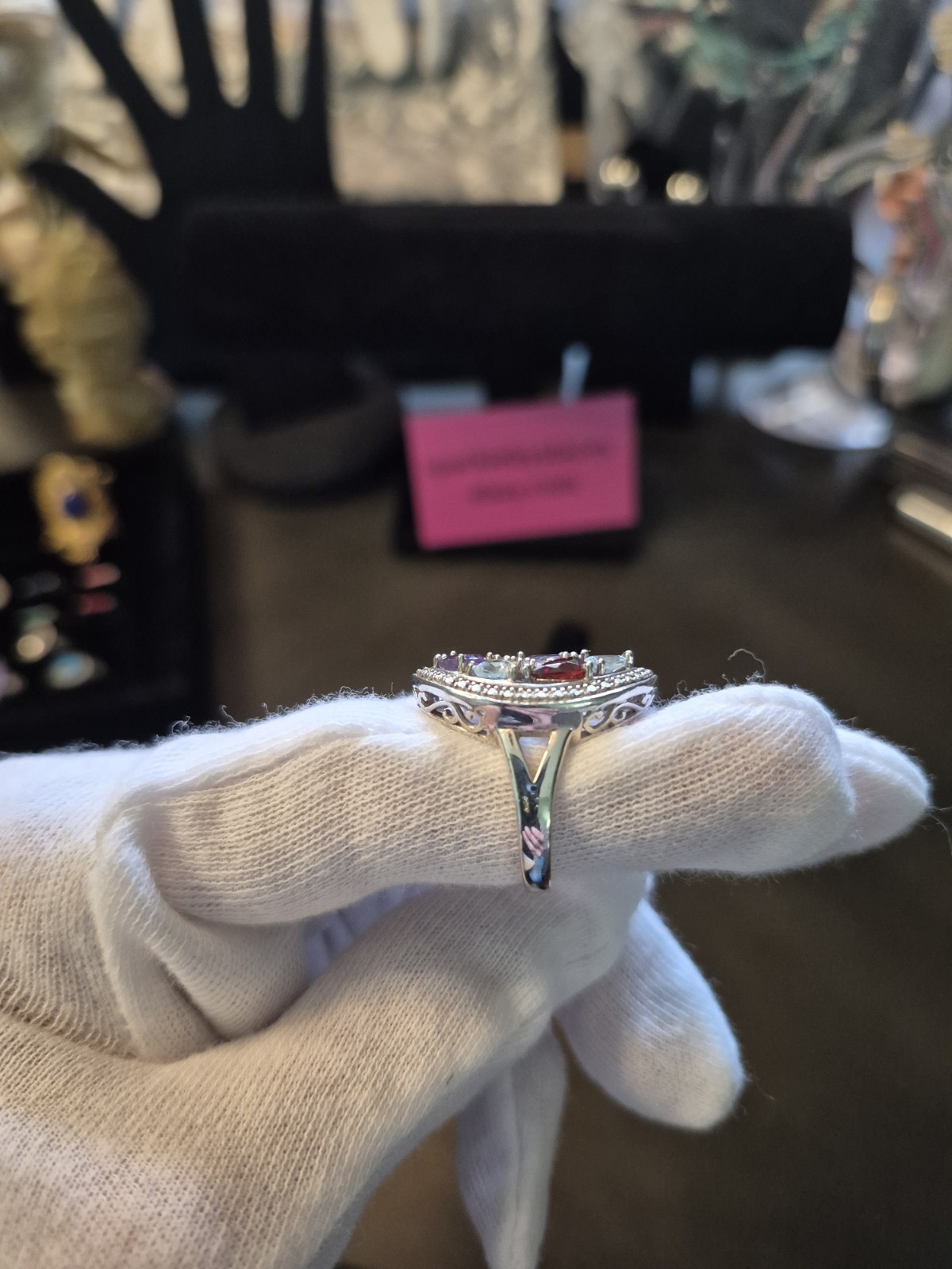 Multi Gemstone Cocktail Cluster Ring Sterling(Siz… - image 9