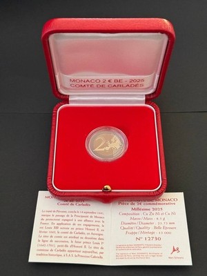 Monaco 2  Euro Comte de Carlades (2025) (PROOF), with certifiacate