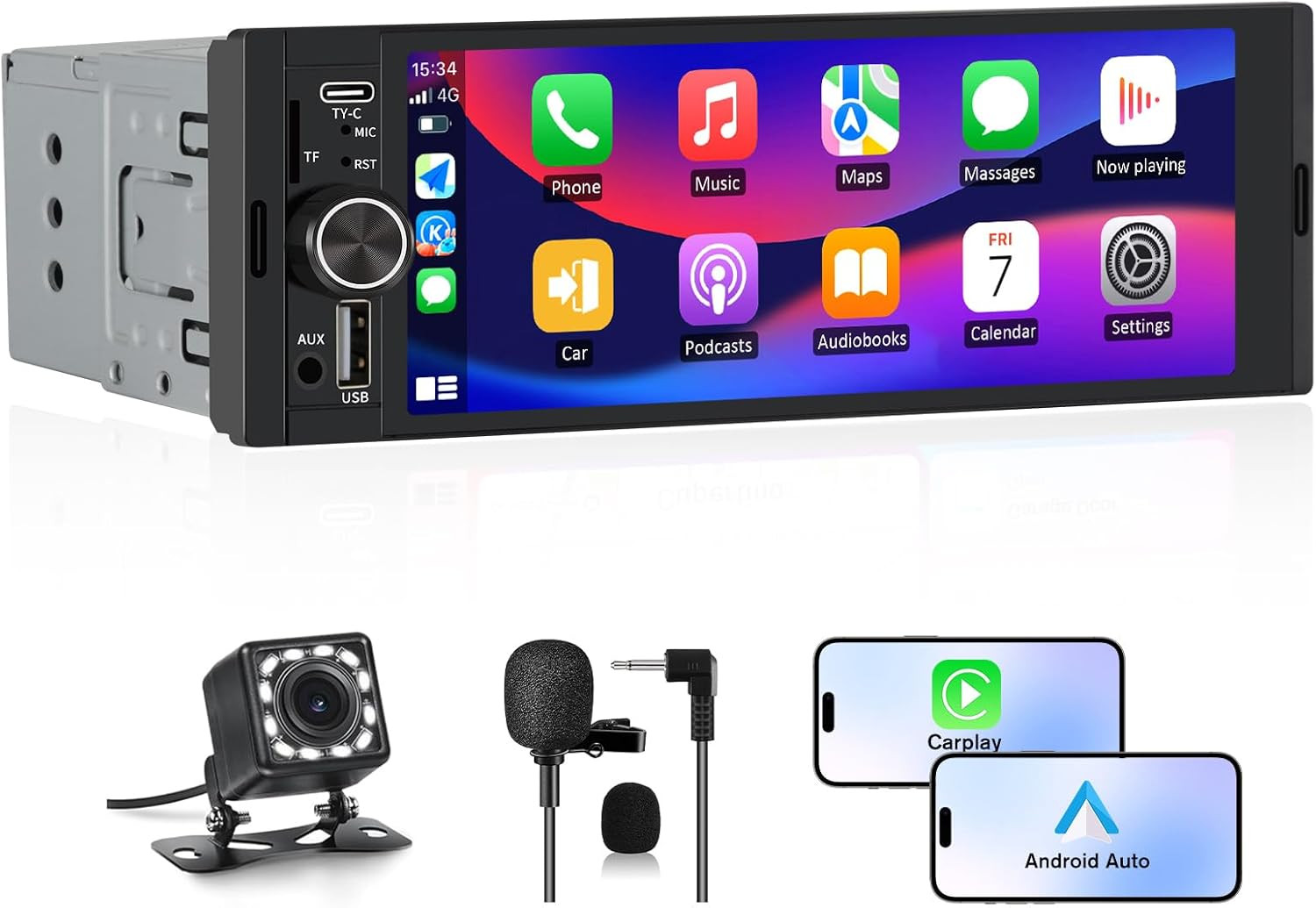 Car Radio 1 DIN con CarPlay Wireless - Schermo Touch HD e Android Auto