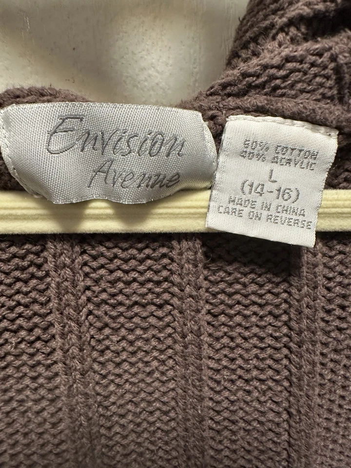 Suéter cárdigan con capucha y botones para mujer Envision Avenue, marrón grande Foto 3 de 4