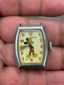 VTG 1940s Ingersoll US Time Mickey Mouse Watch Rectangular Tank FOR PARTS REPAIR