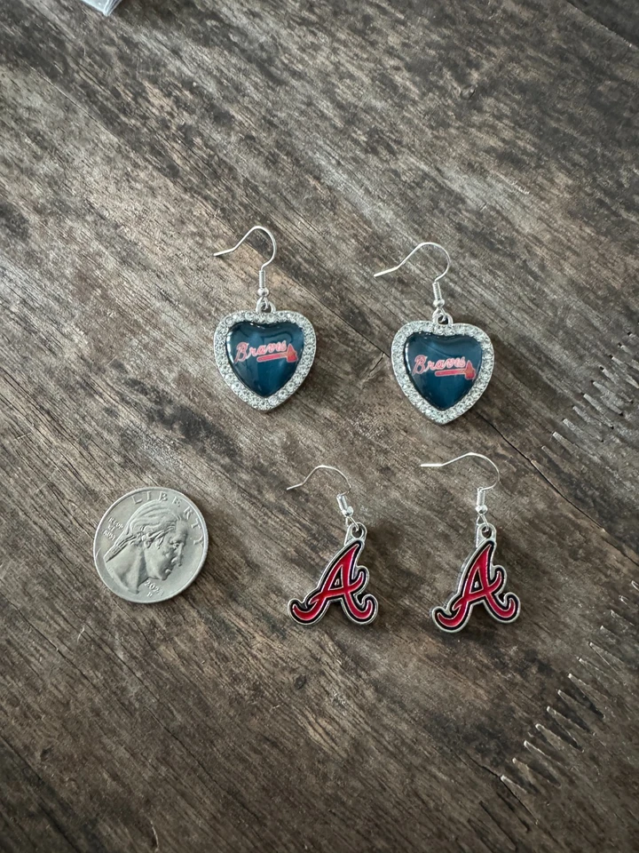 NEW TWO (2) PACK OF MLB ATLANTA BRAVES DANGLE DROP EARRINGS BASEBALL - Image 2 of 2