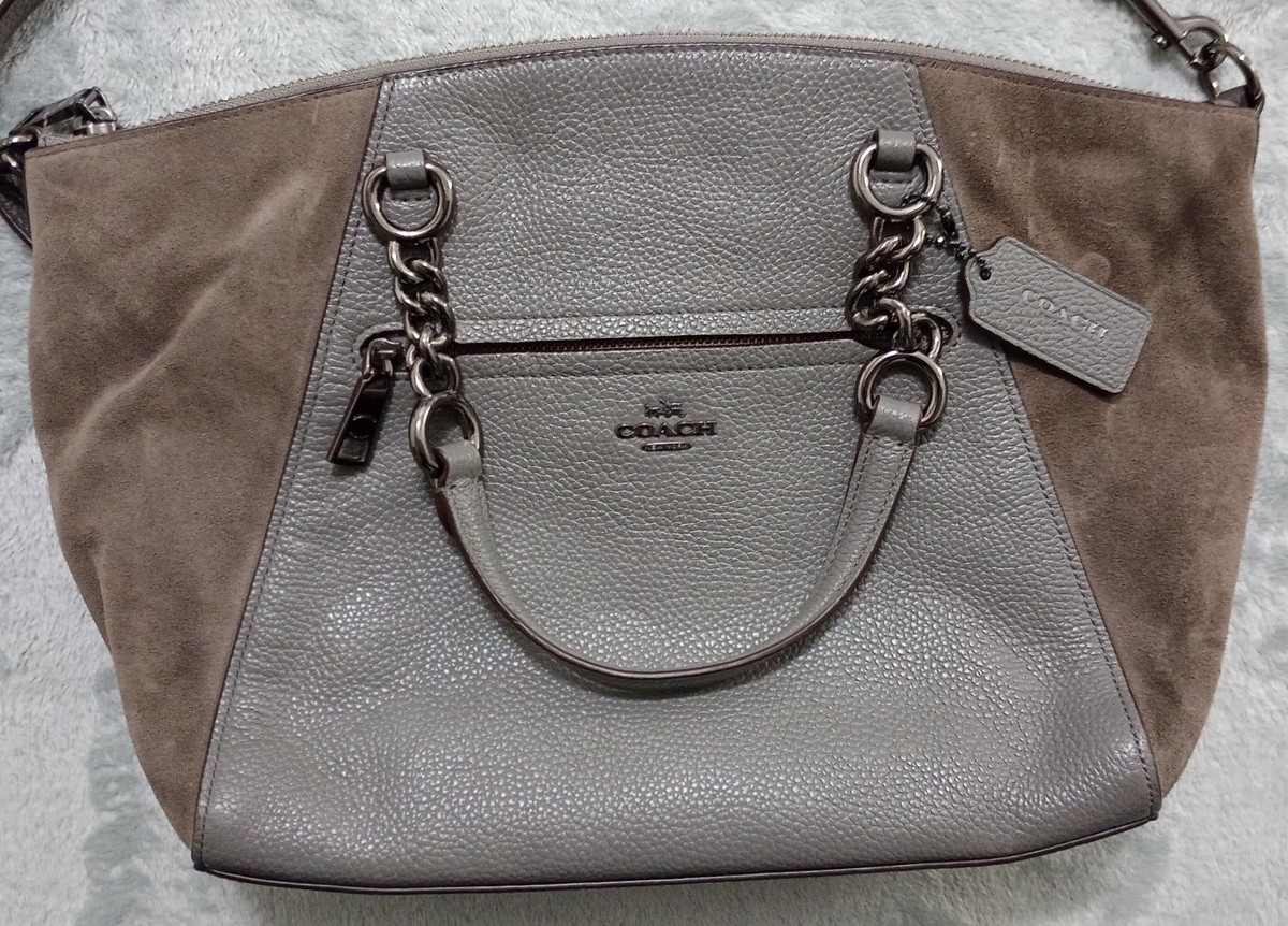 Coach Shoulder Bag Gray Brown Suede Leather Crossbody Style H1757