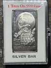 1 Troy Oz. .999 Silver Bar - Vintage 1988 Happy Holidays Santa Claus In Case
