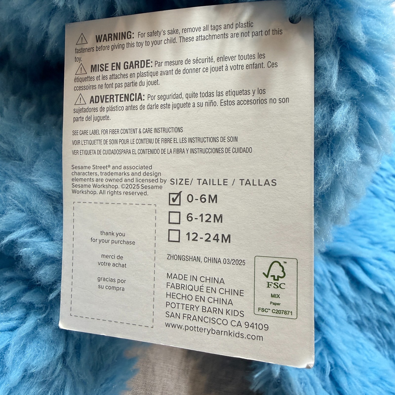 POTTERY BARN KIDS COOKIE MONSTER BABY HALLOWEEN COSTUME 0-6 MO SESAME STREET image 7