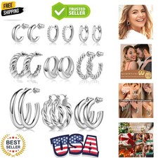 9 Pairs Gold Hoop Earrings Set for Womens Twisted Huggie Hoops Earrings 14K 1...