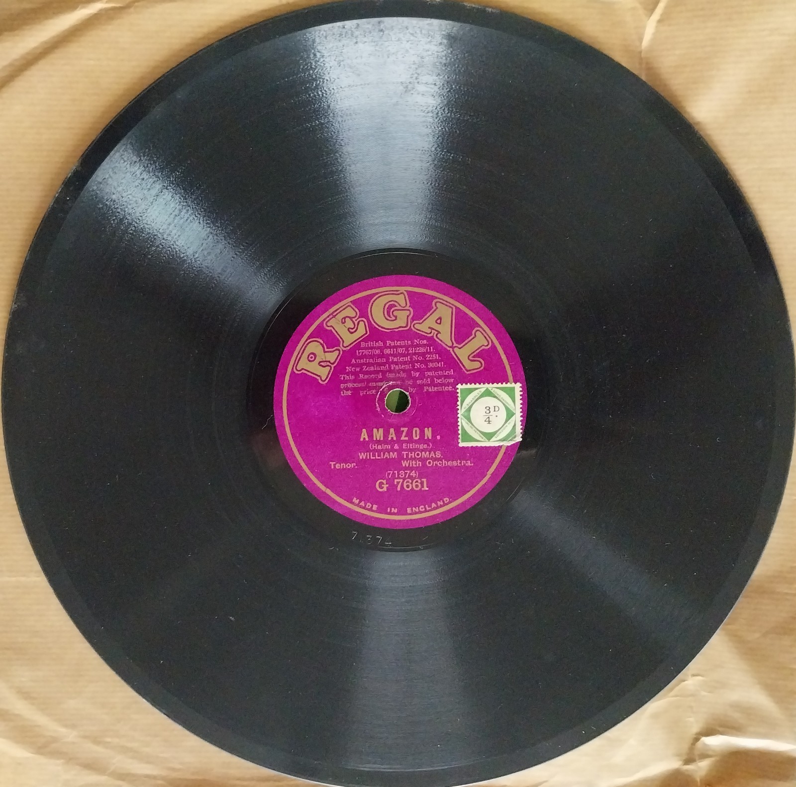 William Thomas: Blue Bird / Amazon 10" Shellac 78 Excellent Condition