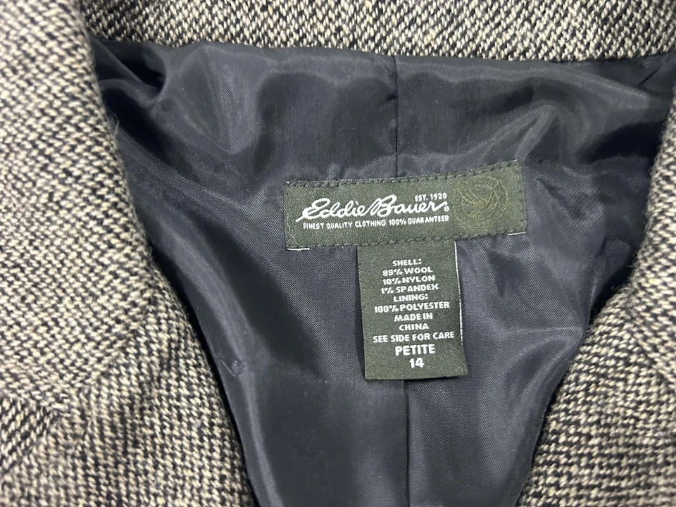 Blazer Eddie Bauer para mujer Petite 14 marrón mezcla de lana espiga tweed chaqueta Foto 3 de 4