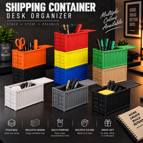Stackable Shipping Container Desk Organizer – Pen & Office Supply Holder