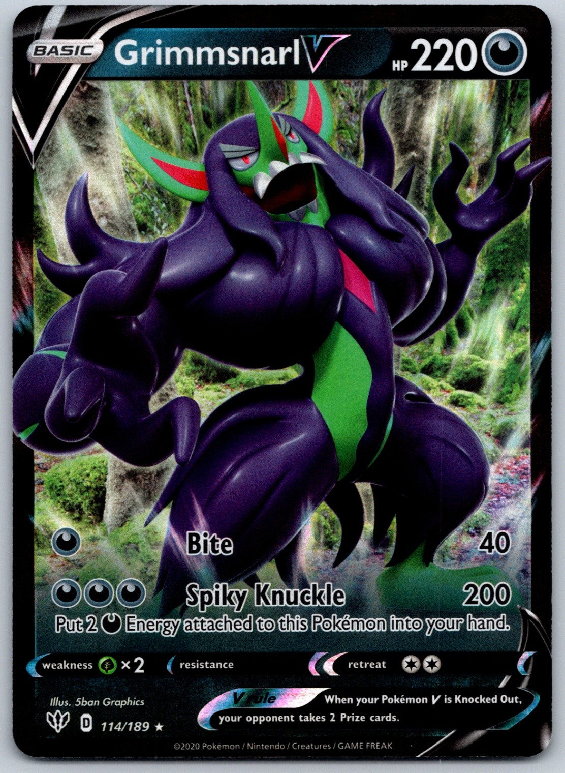 Grimmsnarl V Holo Ultra Rare SWSH03: Darkness Ablaze 114/189 NM