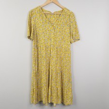 Joules Dress Womens UK 10 Yellow Floral Mara Midi Tiered Boho Feminine Casual