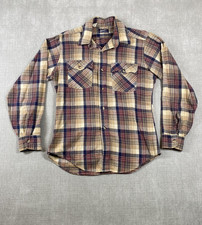 Vintage Levis Shirt Mens Medium Brown Blue Red Plaid Flannel Long Sleeve USA 90s