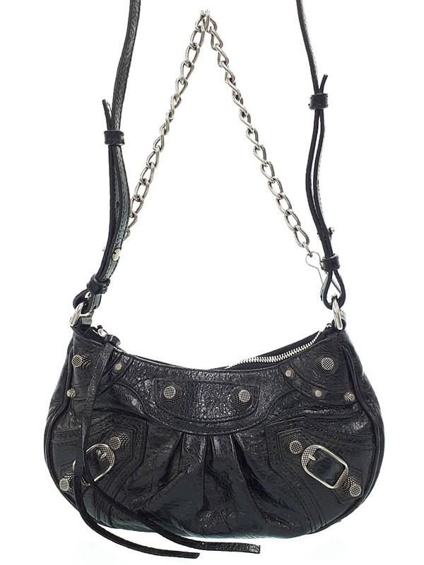 Balenciaga Le Cagole 695814 Leather Black Shoulder Bag Women's #TB3535