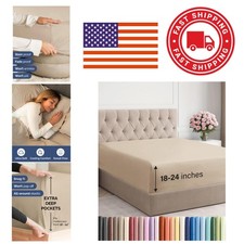 Cream Queen Fitted Sheet Extra Deep Pockets Microfiber 200 Thread