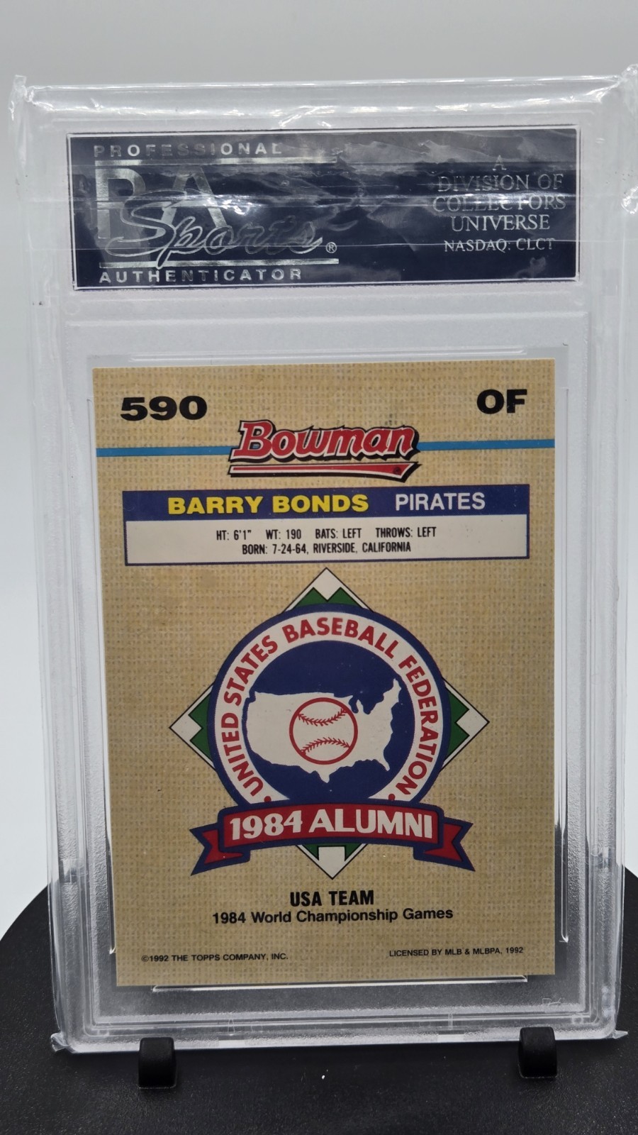 1992 Bowman Barry Bonds Foil #590 Pirates PSA 10 GEM MINT view 4
