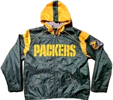 VTG G-III Green Bay Packers Jacket Windbreaker NFL Full Zip Hood Mens L Stitched