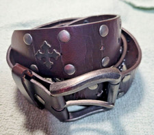 Unbranded Destressed Unisex Iron Cross Studded Brown Leather Belt Sz 32" 2-7813