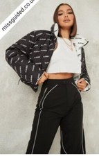 Playboy Reversible Black & White Cropped Puffer Coat Monochrome Small