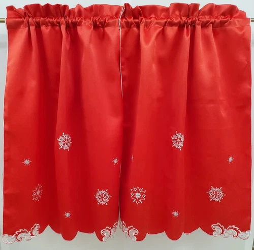 Embroidered Snowflake Cutwork Metallic Thread Scalloped Edges Tiers or Valances