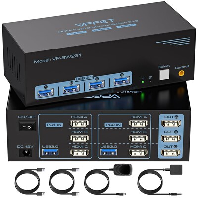 CMSTEDCD VPFET HDMI KVM Switch 3 Monitore 2 Computer 8K@60Hz 4K@120Hz BoxH No3