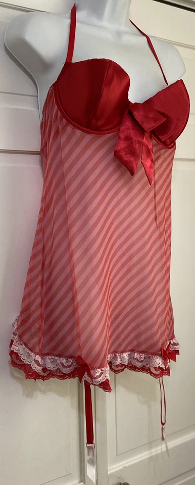 FREDERICKS OF HOLLYWOOD Sexy Rojo y Blanco Babydoll Camisón Grande Foto 4 de 4