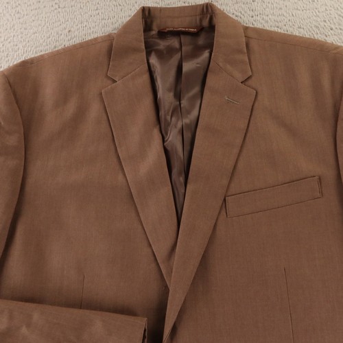 Perry Ellis Jacket L Brown Herringbone Self Stripe Polyester Blazer 44R - Picture 2 of 17