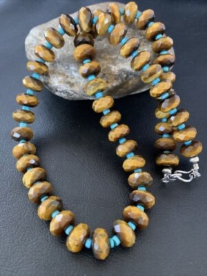 Tigers Eye & Turquoise Southwestern Navajo Sterling Silver