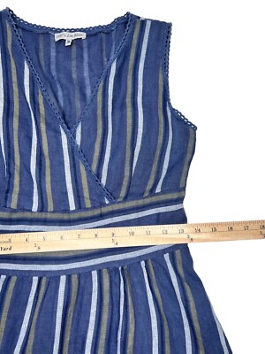 100% Lin Blanc 100% Linen Women's Sz 36 US 8 Stripe A-Line Sleeveless Dress  Blue | eBay