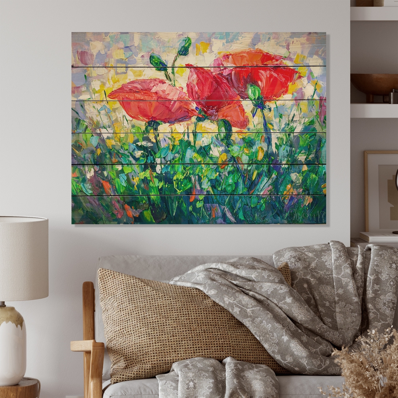 Designart 'Vintage Vibrant Red & Yellow Flower Still Life IV' Traditional Wood