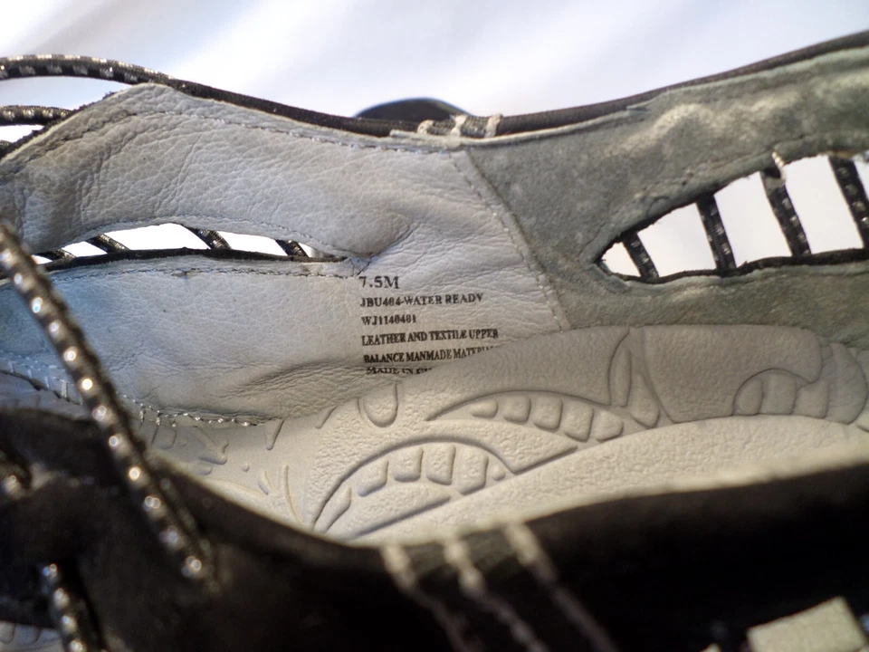 JamBu 一脚蹬鞋防水女式 7.5 M 码黑色蹦极银色蕾丝 GUC — 第 4/4 张图片