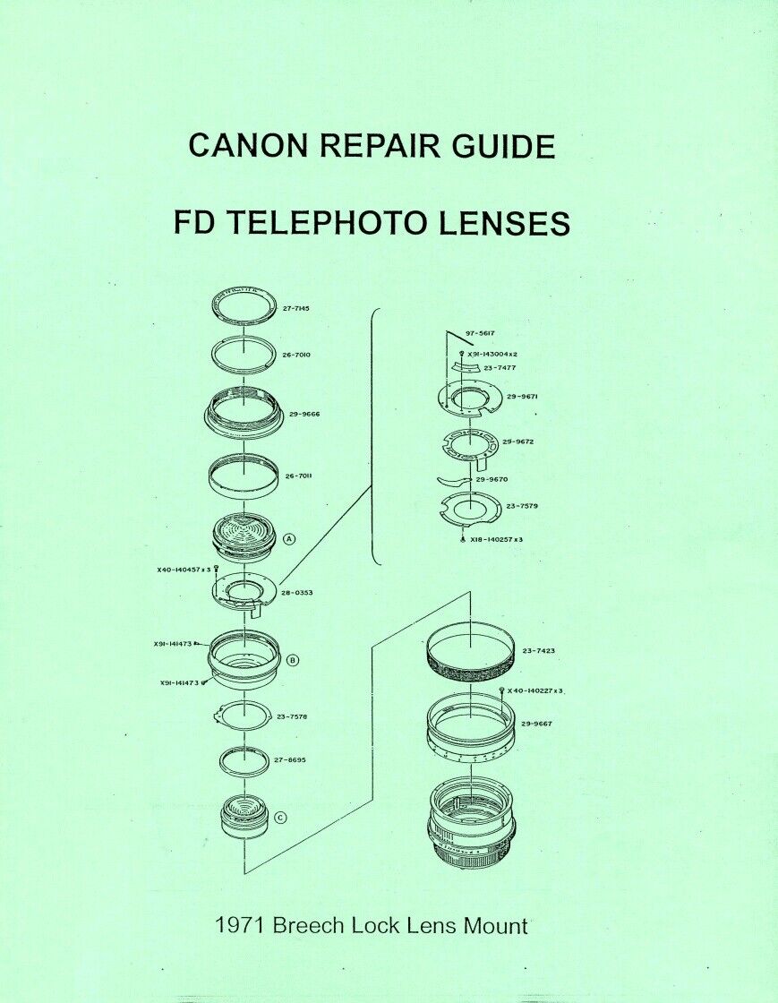 Canon FD Telephoto Lenses Service & Repair Manual (1971 Canon FD Telephoto Lenses Service & Repair Manual (1971