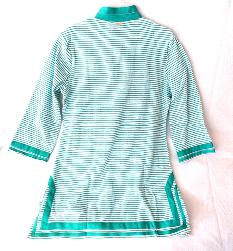 New XL CABANA LIFE Womens Swim Coverup Terry Long Sleeve Tunic Mint Stripe - Picture 4 of 5