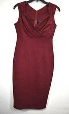 Knitee Womens Wine Sleeveless Wrap Front V Neck Back Zip Bodycon Sheath Dress M