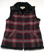 Woolrich Women's Buffalo Plaid Woolblend Vest Size M Faux Fur Lined