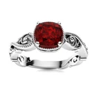 Engraved Designer Solitaire 5MM Cushion Garnet 925 Sterling Silver Vintage Ring