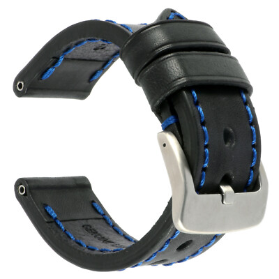 24mm NEW COW Leather Strap Black Watch Band for fits PANERAI Blue Tang